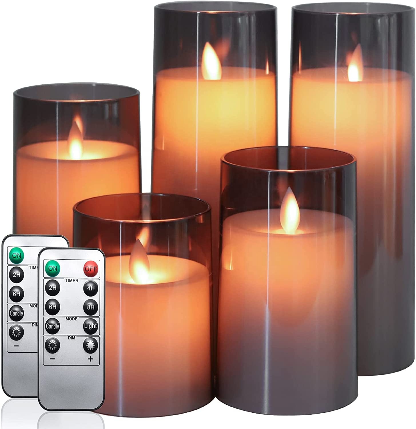 Flickering Battery Powered Window Light Christmas Decoration Remote Hot Selling Flameless Led Grey Gold Glass Pillar Candle