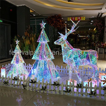 2023 New Large Outdoor RGB Tree LED Light Frame Street Star Christmas and New Year Decoration with Reindeer Hologram