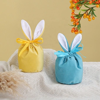 Wholesale Big Size Velvet Drawstring Bunny Bags Carrot Cookie Candies for Wedding Parties Christmas Easter Colorful Rabbit Ears