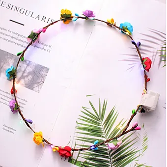 Colorful Christmas Party Glowing Wreath Halloween Crown Flower Headband Women Girls LED Light up Hair Wreath Hairband Garlands