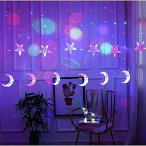 3.5m Hanging LED Moon Star Ramadan Light Curtain String Light EID Mubarak Decoration Ramadan Kareem Muslim Party Decor