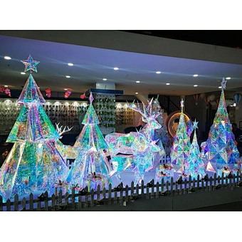 2023 New Large Outdoor RGB Tree LED Light Frame Street Star Christmas and New Year Decoration with Reindeer Hologram
