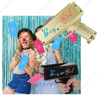 Gender Reveal Shooter Toy Paper Playing Sprayer for Baby Shower Party Revealing Boy or Girl