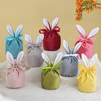 Wholesale Big Size Velvet Drawstring Bunny Bags Carrot Cookie Candies for Wedding Parties Christmas Easter Colorful Rabbit Ears