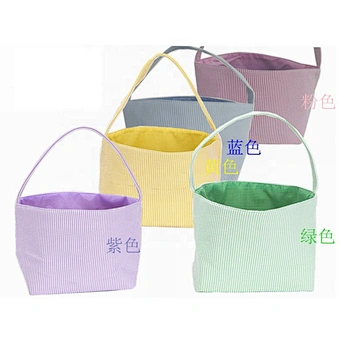 Wholesale Custom Decorations Popular Gift Egg Buckets Seersucker Bunny Bags Easter Baskets