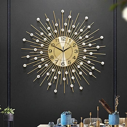 Custom 2025 Nordic Crystal Diamond 3D Metal Simple Clock Wall Art Design Big European Luxury Modern Home Decorative Wall Clocks