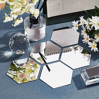 Stick on Art Bathroom Modern Decoration Wholesale Acrylic Hexagonal Living Bedroom Office Decal Reflective Mirror Wall Sticker