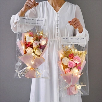 2024 LED Crochet Flowers Bouquet Handmade Knitted Bouquet With Fairy String Lights for Christmas Valentine's Day Gift