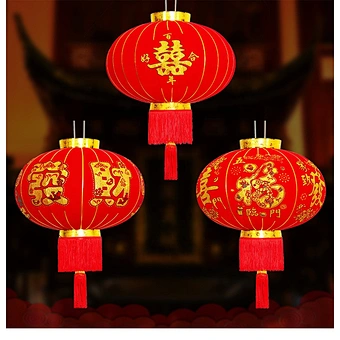 Water Proof Outside Chinese Lanterns New Year Lantern Decorative Hanging Flocking Lanterns