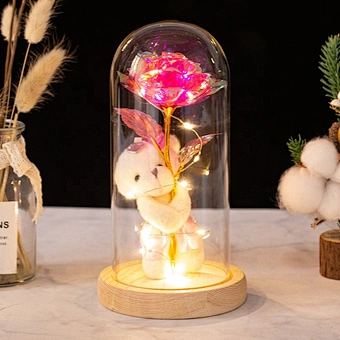 2023 Valentines Day Gift Idea 24k Gold Artificial Galaxy Flower LED Light Rose San Set Glass for Christmas Father's Mother's Day