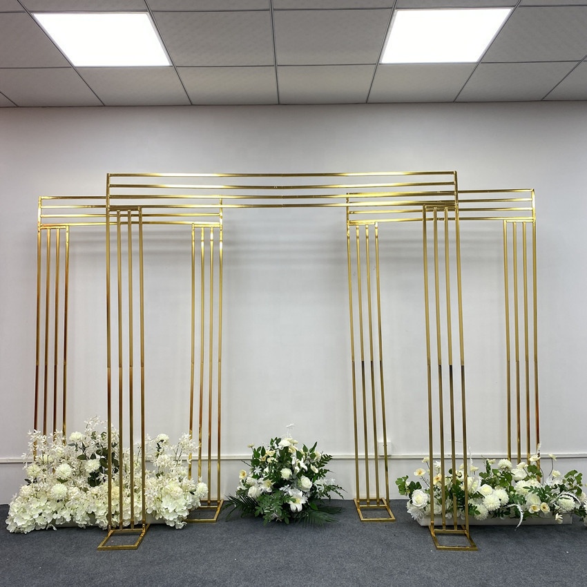 Artificial Event Decoration Stage Supplies Party Gold Stainless Steel Frame Flower Stand Wedding Arch Pipe Drape Backdrop