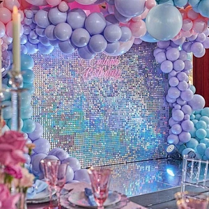 Mirror Iridescence Wedding Event Festival Backdrop Decoration Shipping Free White Disc Decorative Gold Shimmer Sequin Wall Panel