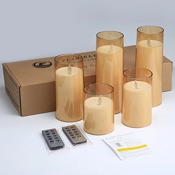 Flickering Battery Powered Window Light Christmas Decoration Remote Hot Selling Flameless Led Grey Gold Glass Pillar Candle