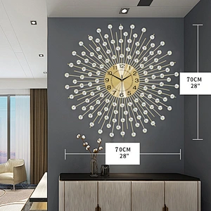Custom 2025 Nordic Crystal Diamond 3D Metal Simple Clock Wall Art Design Big European Luxury Modern Home Decorative Wall Clocks