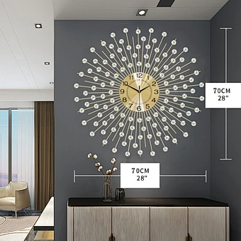 Custom 2025 Nordic Crystal Diamond 3D Metal Simple Clock Wall Art Design Big European Luxury Modern Home Decorative Wall Clocks
