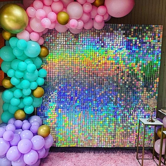 Mirror Iridescence Wedding Event Festival Backdrop Decoration Shipping Free White Disc Decorative Gold Shimmer Sequin Wall Panel