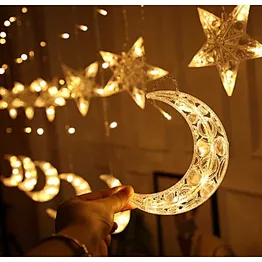 3.5m Hanging LED Moon Star Ramadan Light Curtain String Light EID Mubarak Decoration Ramadan Kareem Muslim Party Decor