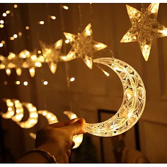 3.5m Hanging LED Moon Star Ramadan Light Curtain String Light EID Mubarak Decoration Ramadan Kareem Muslim Party Decor