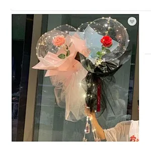 Mother's Day Balloons Transparent Led Bobo Ballon Rose Feather Filler Artificial Flower for Valentine Gifts Saint Valentin