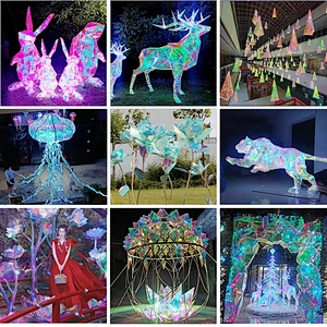 2023 New Large Outdoor RGB Tree LED Light Frame Street Star Christmas and New Year Decoration with Reindeer Hologram