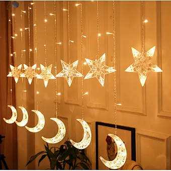 3.5m Hanging LED Moon Star Ramadan Light Curtain String Light EID Mubarak Decoration Ramadan Kareem Muslim Party Decor