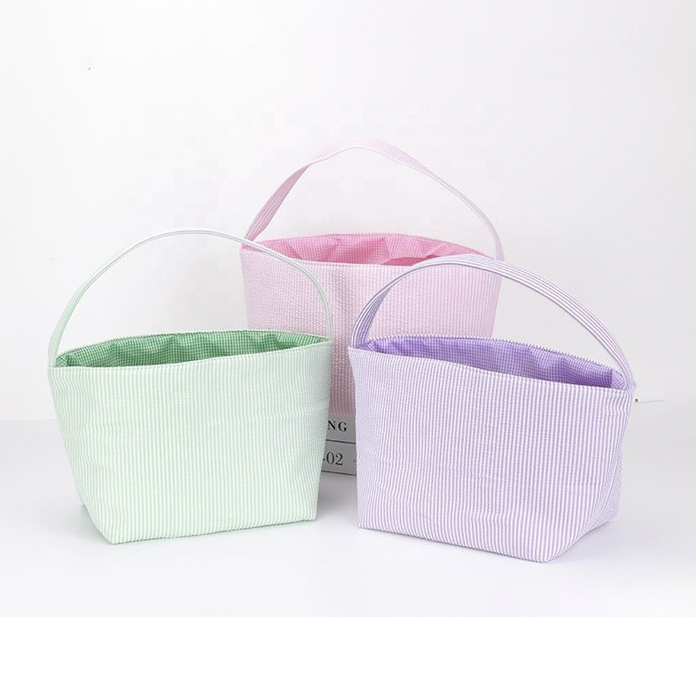 Wholesale Custom Decorations Popular Gift Egg Buckets Seersucker Bunny Bags Easter Baskets