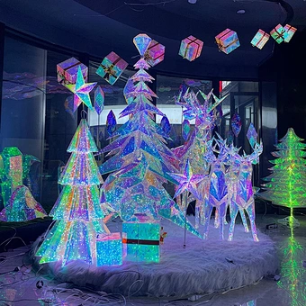 2023 New Large Outdoor RGB Tree LED Light Frame Street Star Christmas and New Year Decoration with Reindeer Hologram