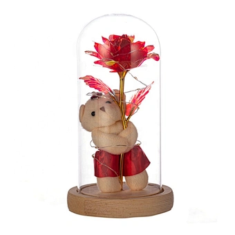 2023 Valentines Day Gift Idea 24k Gold Artificial Galaxy Flower LED Light Rose San Set Glass for Christmas Father's Mother's Day