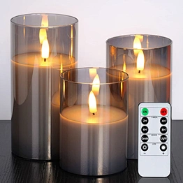 Hot Selling 3D Real Flame Pillar Gold Glass Home Decoration Remote Timer 4 8 Hours Flameless Flickering Led Candle