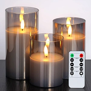 Hot Selling 3D Real Flame Pillar Gold Glass Home Decoration Remote Timer 4 8 Hours Flameless Flickering Led Candle