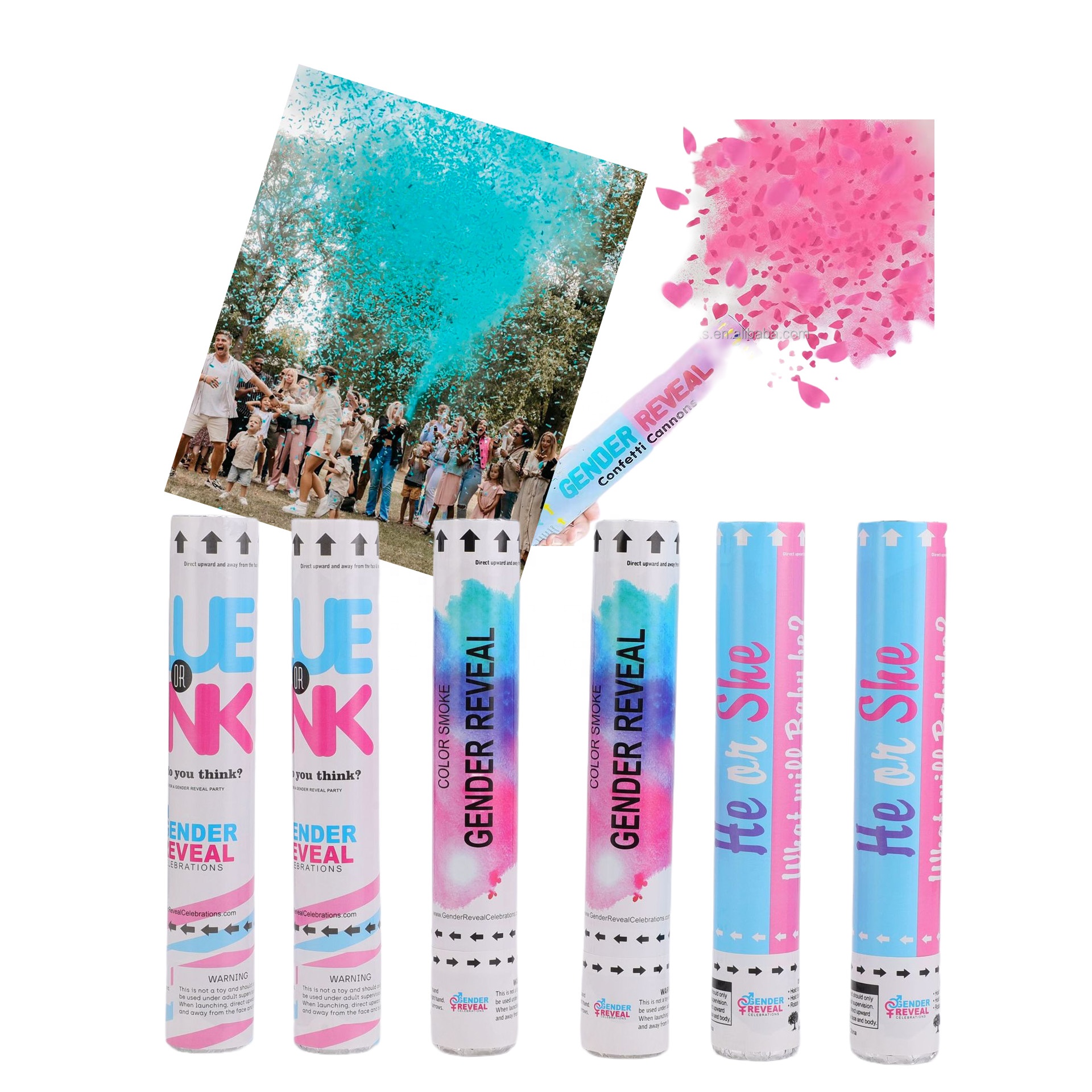 Free Factory Design Baby Shower & Wedding Event Party Popper & Spray Gender Reveal Powder Confetti Cannon for Boy or Girl