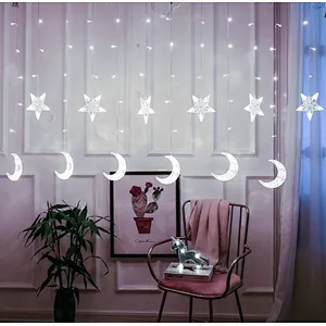 3.5m Hanging LED Moon Star Ramadan Light Curtain String Light EID Mubarak Decoration Ramadan Kareem Muslim Party Decor