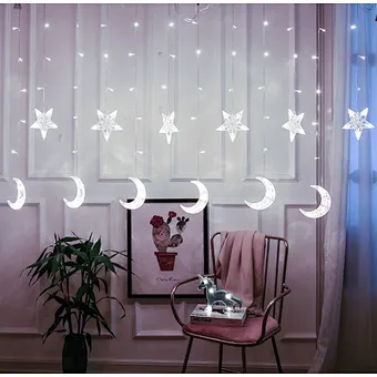 3.5m Hanging LED Moon Star Ramadan Light Curtain String Light EID Mubarak Decoration Ramadan Kareem Muslim Party Decor