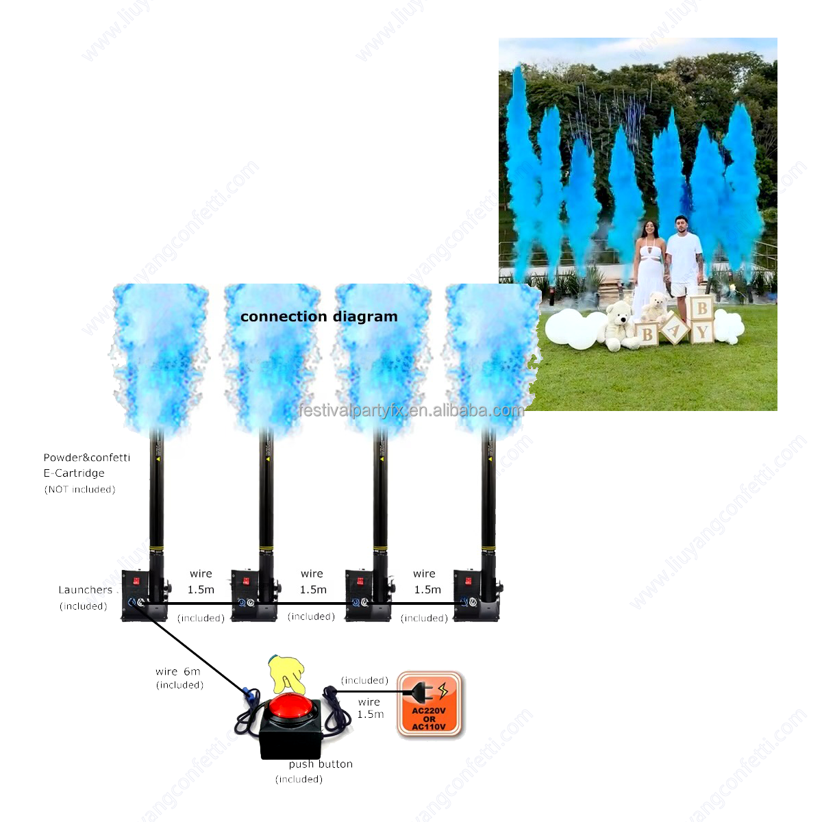 Magic Pink & Blue Electric Powder Cannon for Backyard Gender Reveal Color Burst Machine Baby Shower Party Decoration