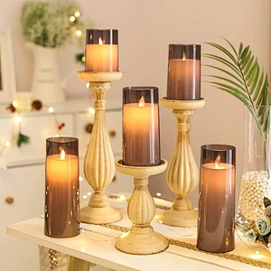 Flickering Battery Powered Window Light Christmas Decoration Remote Hot Selling Flameless Led Grey Gold Glass Pillar Candle
