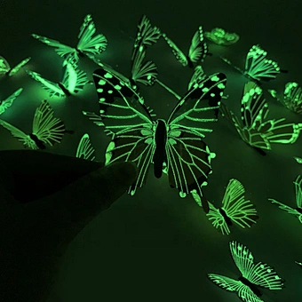 Wholesale Popular 12 Pc 3d 2 Layer Simulation Home Wall Decoration Adhesive Double Wing Glow in Dark Luminous Butterfly Sticker
