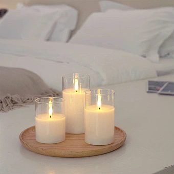 Hot Selling 3D Real Flame Pillar Gold Glass Home Decoration Remote Timer 4 8 Hours Flameless Flickering Led Candle
