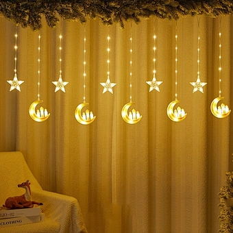 Mubarak Eid Home Islam Muslim Party Lamp Gift 2024 Ramadan Led Light Curtain String Window Curtain Lights Ramadan Decoration