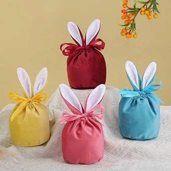 Wholesale Big Size Velvet Drawstring Bunny Bags Carrot Cookie Candies for Wedding Parties Christmas Easter Colorful Rabbit Ears