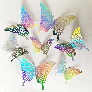 3d Wall Window Tattoo Decoration Gold Hollow-out Decals Art Decor Party Home Cake Acrylic Crafted Light Butterfly Sticker