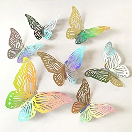 3d Wall Window Tattoo Decoration Gold Hollow-out Decals Art Decor Party Home Cake Acrylic Crafted Light Butterfly Sticker