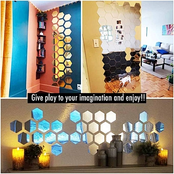 Stick on Art Bathroom Modern Decoration Wholesale Acrylic Hexagonal Living Bedroom Office Decal Reflective Mirror Wall Sticker