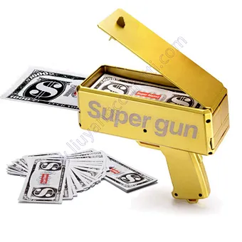 2021 Gold Money Gun Make Cash Money Rain Dollar Bill Plastic Gun Box Shot Spread the Real Money Gold Gun Toy
