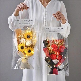 2024 LED Crochet Flowers Bouquet Handmade Knitted Bouquet With Fairy String Lights for Christmas Valentine's Day Gift