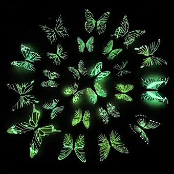 Wholesale Popular 12 Pc 3d 2 Layer Simulation Home Wall Decoration Adhesive Double Wing Glow in Dark Luminous Butterfly Sticker