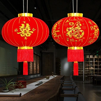Water Proof Outside Chinese Lanterns New Year Lantern Decorative Hanging Flocking Lanterns