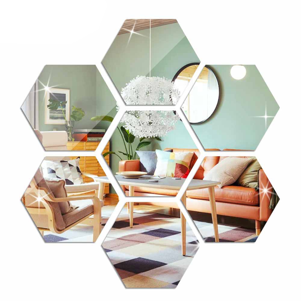 Stick on Art Bathroom Modern Decoration Wholesale Acrylic Hexagonal Living Bedroom Office Decal Reflective Mirror Wall Sticker