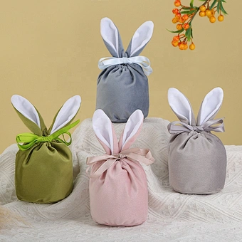 Wholesale Big Size Velvet Drawstring Bunny Bags Carrot Cookie Candies for Wedding Parties Christmas Easter Colorful Rabbit Ears