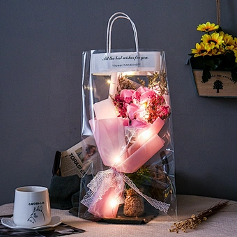 2024 LED Crochet Flowers Bouquet Handmade Knitted Bouquet With Fairy String Lights for Christmas Valentine's Day Gift