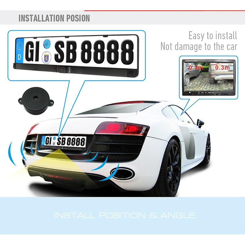 New Design Euro Car Licence Plate Video Parking Sensor System with EU Number Plate